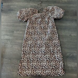 Leopard Print Puff Sleeve Dress - Brown Animal Print